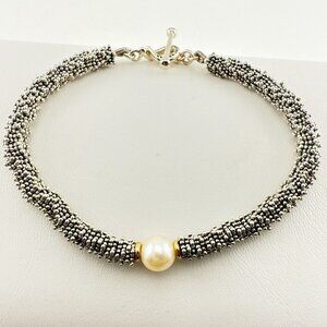 Michael Dawkins Bracelet Sterling Silver 14K Gold Pearl Caviar Granulated Toggle